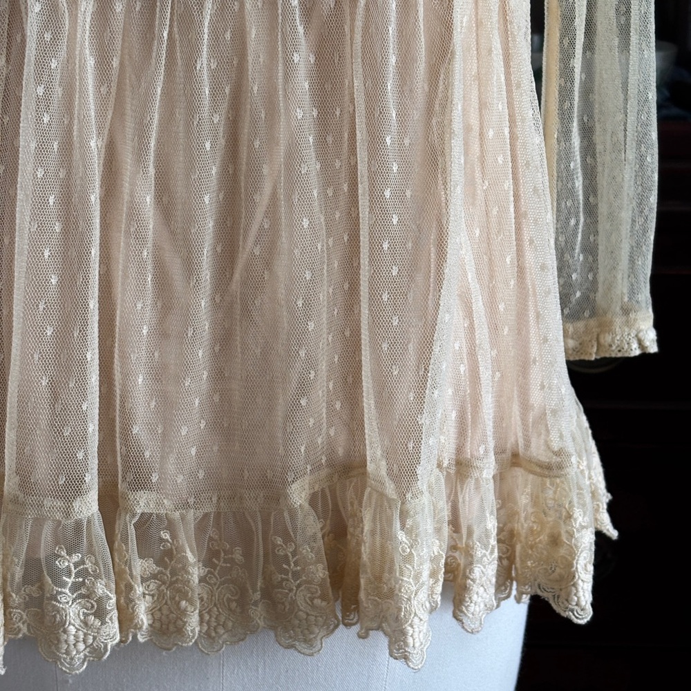 April Cornell Swiss Dot Net Blouse with Lace Appliqué and Lace Ruffles - Picture 3 of 16
